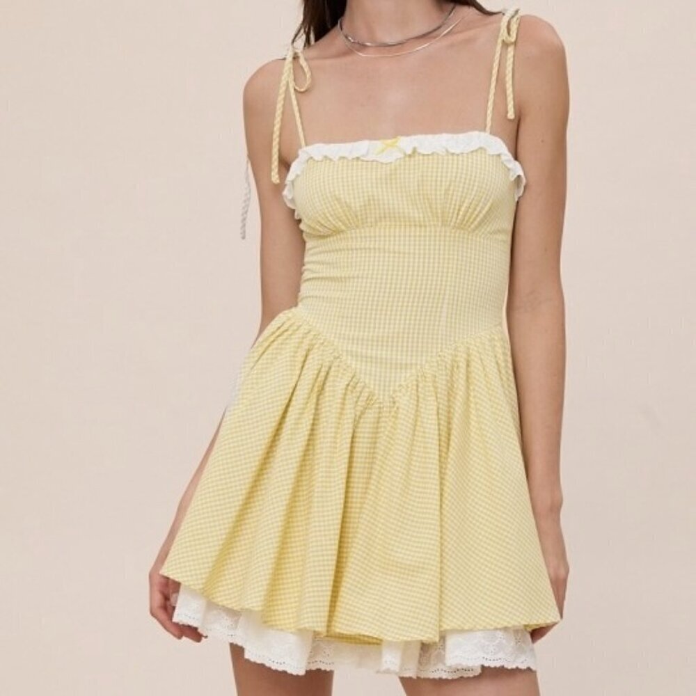 1 LEFT!! DAY IN THE PARK YELLOW PLAID MINI DRESS